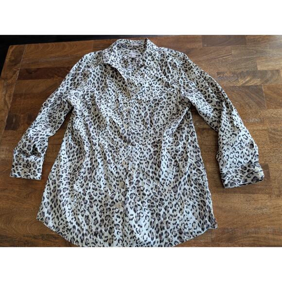 Chico's Collared Button Down Long Sleeve Cheetah Print Shirt Size 2 (12 / 14) - Picture 1 of 11